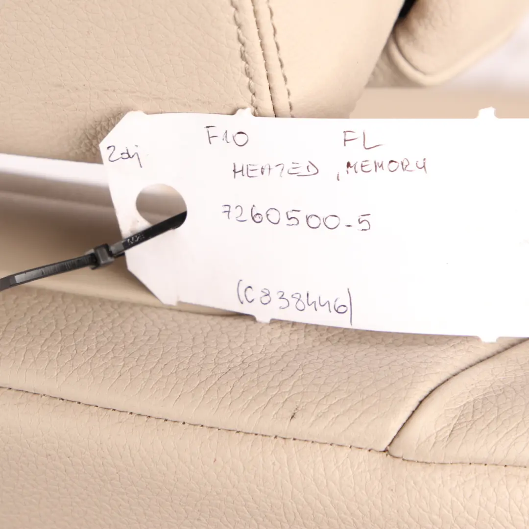 Front Seat BMW F10 F11 Left N/S Memory Heated Leather Dakota Oyster Interior to with Part number 7260500 Front Seat BMW F10 F11 Left N/S Memory Heated Leather Dakota Oyster Interior - SKU rhd-7260500-5 - Part number 7260500