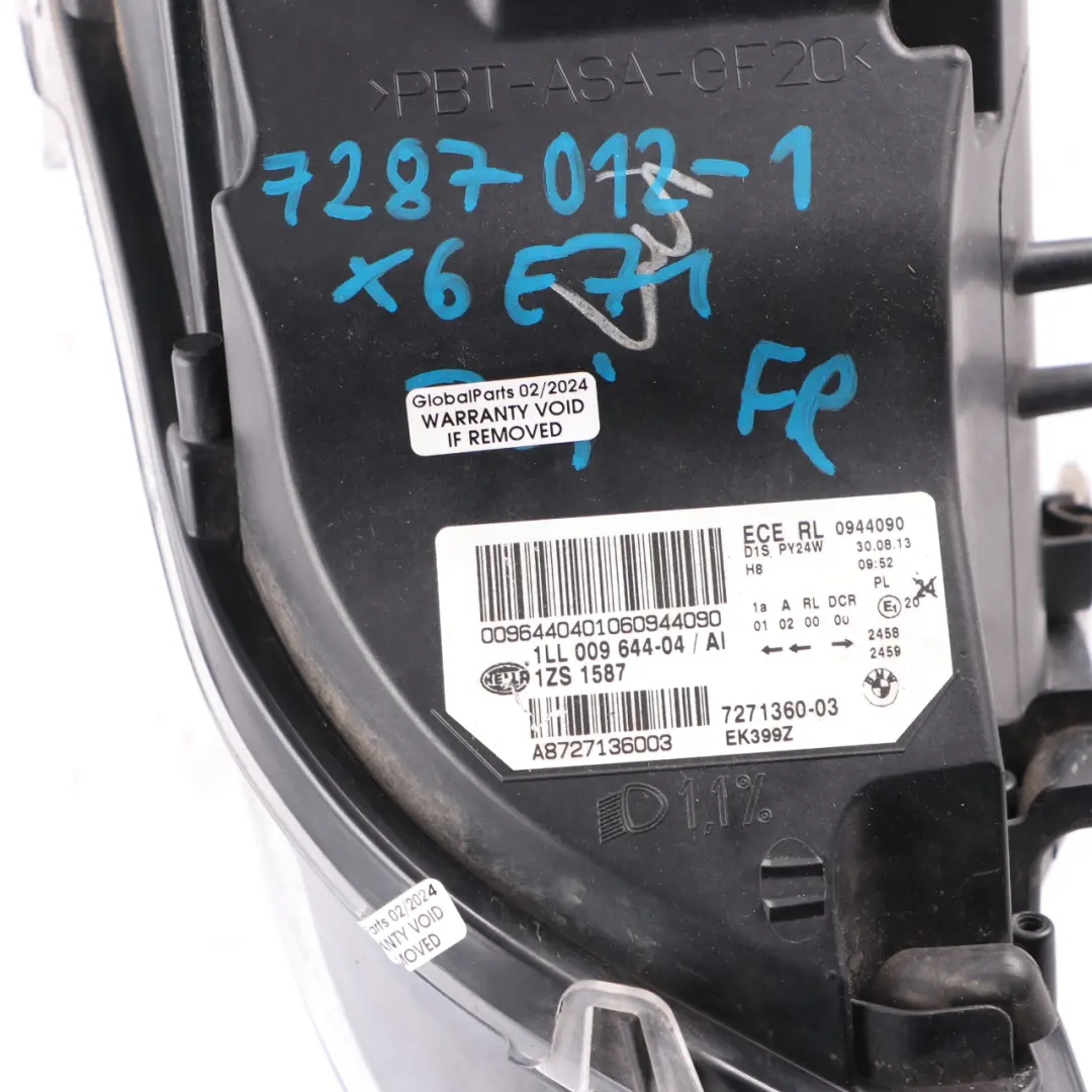 Headlight Headlamp Lamp Front Right O/S 7271360 to BMW X6 E71 Xenon with Part number 7287012 BMW X6 E71 Xenon Headlight Headlamp Lamp Front Right O/S 7271360 - SKU rhd-7287012-1 - Part number 7287012