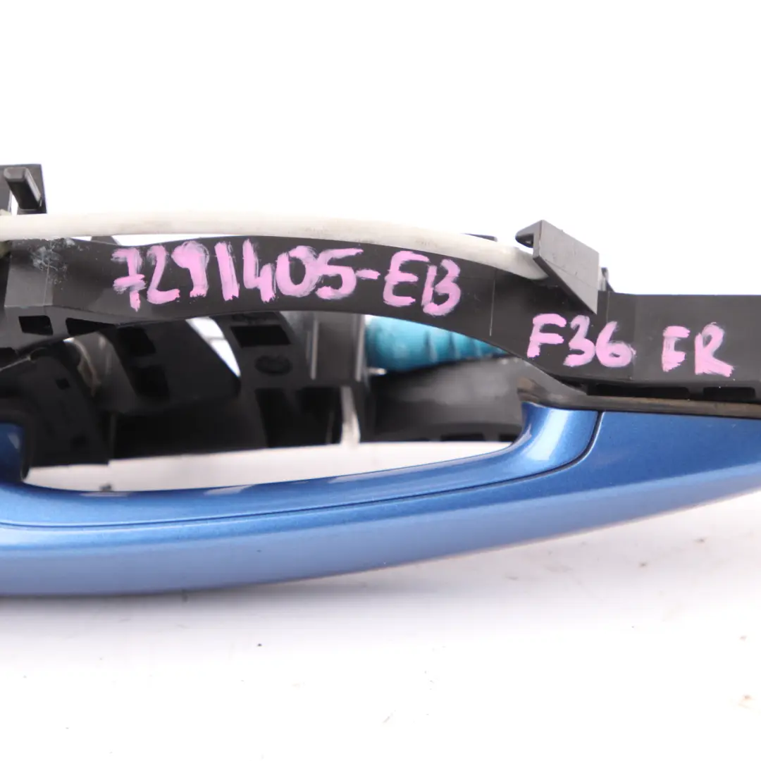 Grab Handle BMW F36 Front Right Door Outside O/S Estorilblau Blue Metallic B45 to with Part number 7291405 Grab Handle BMW F36 Front Right Door Outside O/S Estorilblau Blue Metallic B45 - SKU rhd-7291405-EB - Part number 7291405
