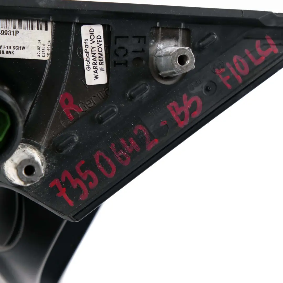 BMW 5 Series F10 F11 Heated Right Wing Mirror O/S Black Sapphire Metallic 475 - SKU rhd-7350642-BS - Part number 7350642