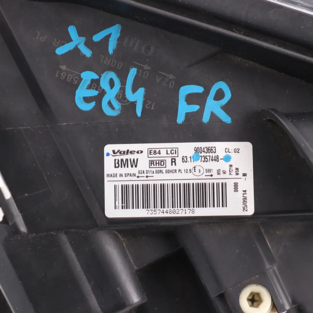 Headlight Headlamp Lamp Light Front Right O/S to BMW X1 E84 with Part number 7357448 BMW X1 E84 Headlight Headlamp Lamp Light Front Right O/S - SKU rhd-7357448 - Part number 7357448