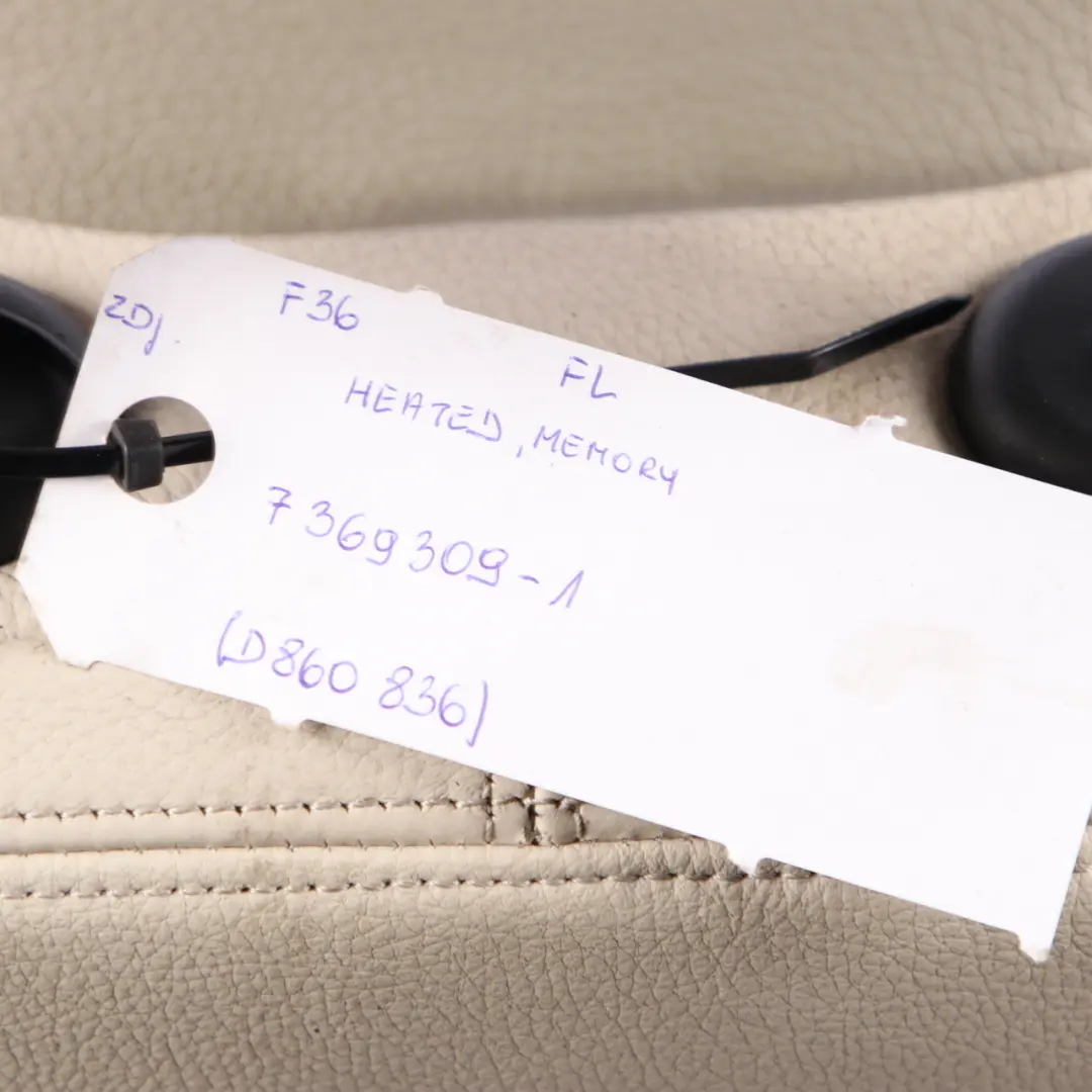 Front Seat BMW F36 M Sport Heated Memory Left N/S Leather Dakota Elfenbein-Weiss to with Part number 7369309 Front Seat BMW F36 M Sport Heated Memory Left N/S Leather Dakota Elfenbein-Weiss - SKU rhd-7369309-1 - Part number 7369309