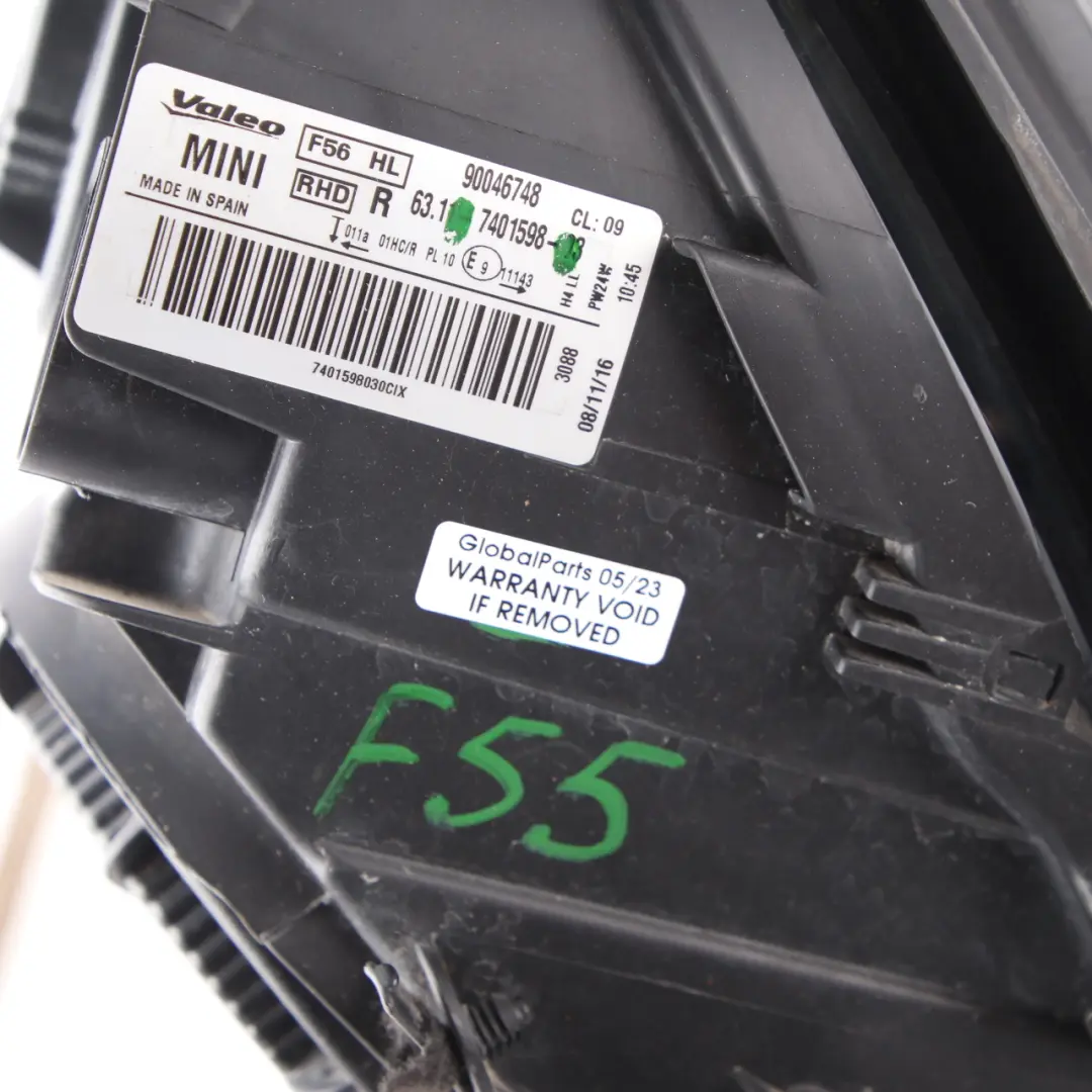 Headlight Headlamp Front Lamp Light Right O/S to Mini Cooper F55 F56 F57 with Part number 7401598 Mini Cooper F55 F56 F57 Headlight Headlamp Front Lamp Light Right O/S - SKU rhd-7401598 - Part number 7401598