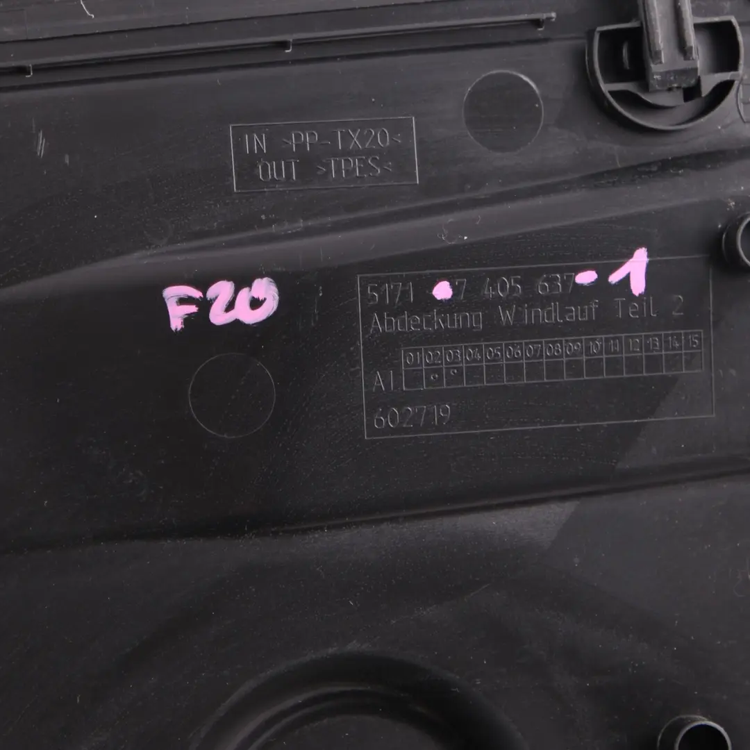 Under Bonnet Cover Panel Right Windscreen Scuttle to BMW F20 F21 LCI with Part number 7405637 BMW F20 F21 LCI Under Bonnet Cover Panel Right Windscreen Scuttle - SKU rhd-7405637-1 - Part number 7405637