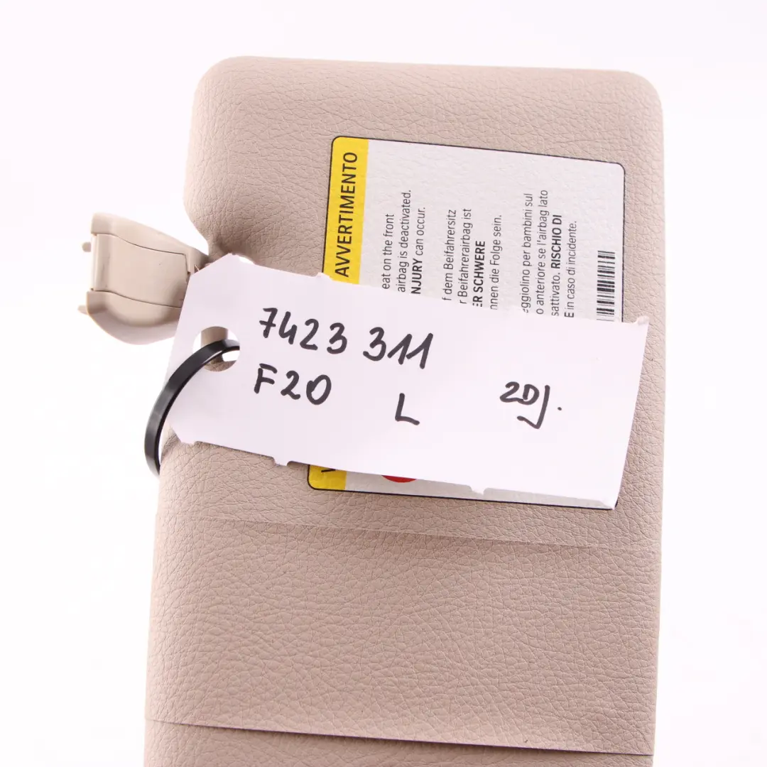 Sun Visor BMW F20 F21 LCI Mirror Label Left Roofliner Oyster to with Part number 7423311 Sun Visor BMW F20 F21 LCI Mirror Label Left Roofliner Oyster - SKU rhd-7423311 - Part number 7423311