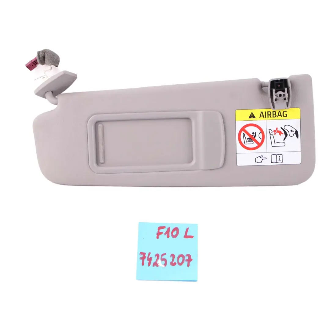 Sun Visor With Mirror Label Illuminated Left Everestgrau Grey to BMW 5 F10 F11 LCI with Part number 7425207 BMW 5 F10 F11 LCI Sun Visor With Mirror Label Illuminated Left Everestgrau Grey - SKU rhd-7425207 - Part number 7425207