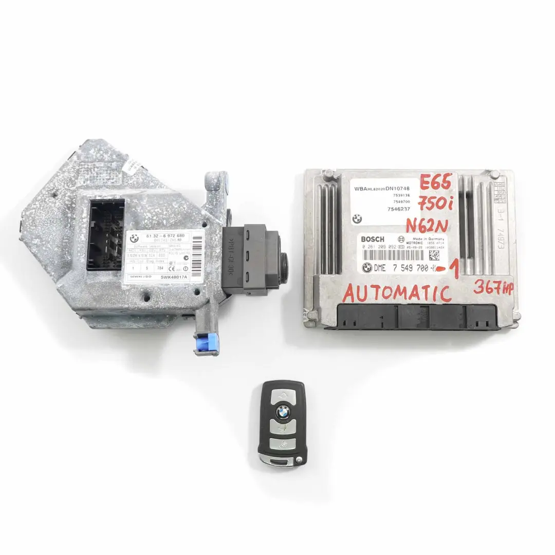 BMW E65 750i N62N 367HP ECU Control Unit Kit DME + CAS + Key Automatic - SKU rhd-7549700-1 - Part number 7549700