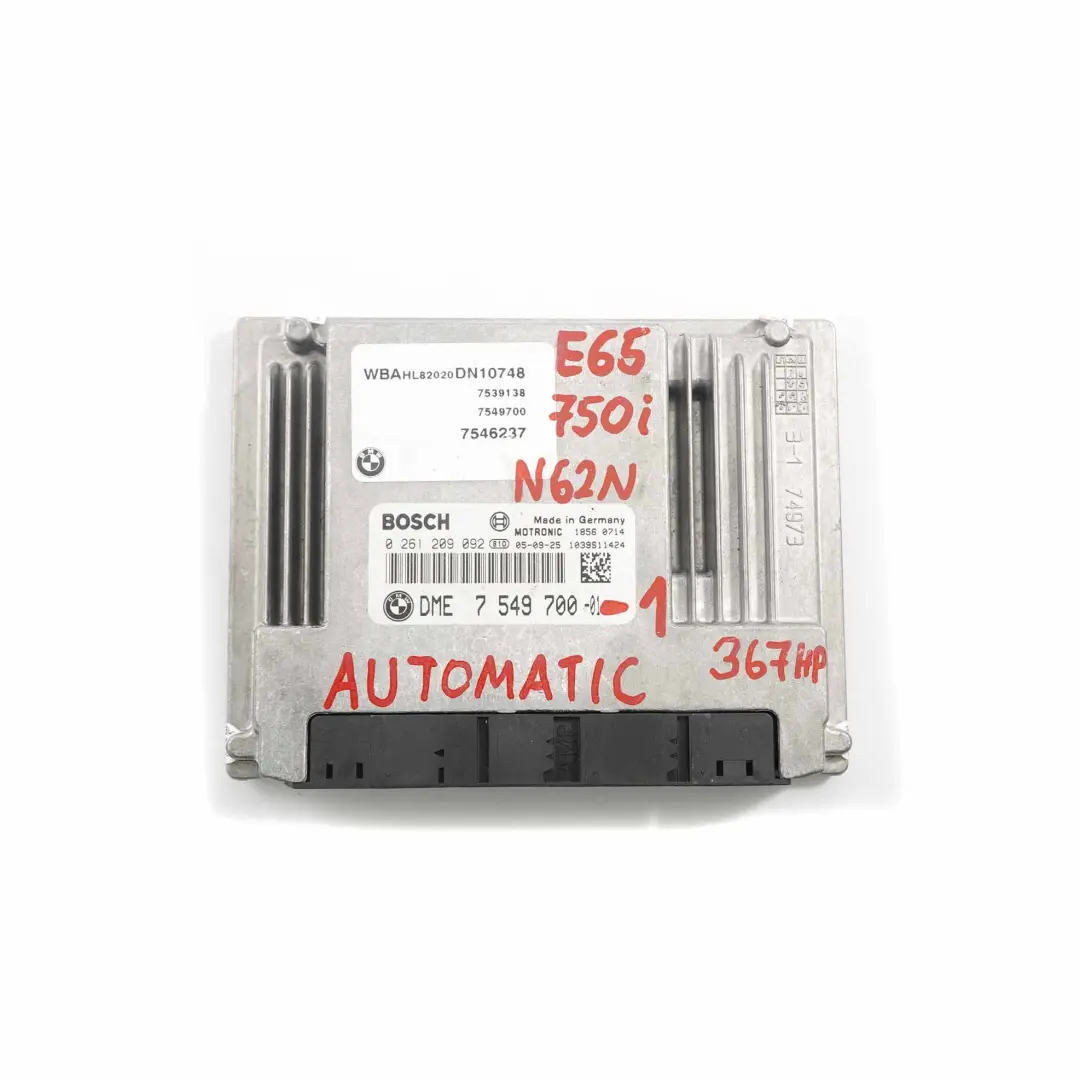 BMW E65 750i N62N 367HP ECU Control Unit Kit DME + CAS + Key Automatic - SKU rhd-7549700-1 - Part number 7549700