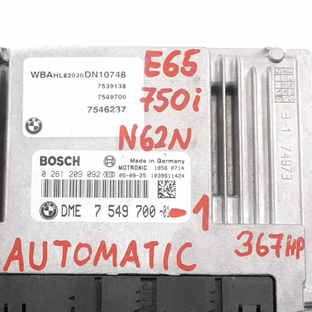 BMW E65 750i N62N 367HP ECU Control Unit Kit DME + CAS + Key Automatic - SKU rhd-7549700-1 - Part number 7549700