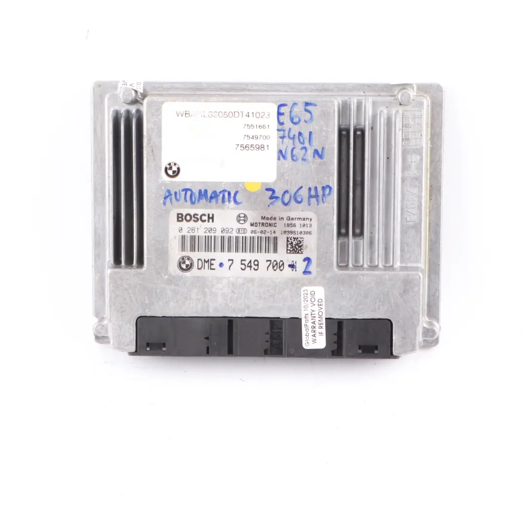 BMW E65 740i N62N 306HP ECU Control Unit Kit DME + CAS + Key Automatic - SKU rhd-7549700-2 - Part number 7549700