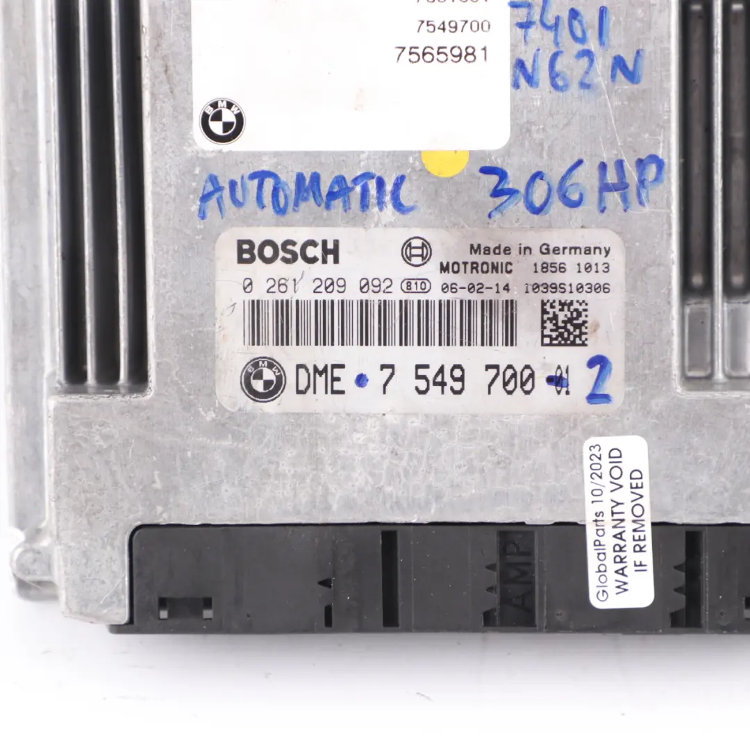 BMW E65 740i N62N 306HP ECU Control Unit Kit DME + CAS + Key Automatic - SKU rhd-7549700-2 - Part number 7549700