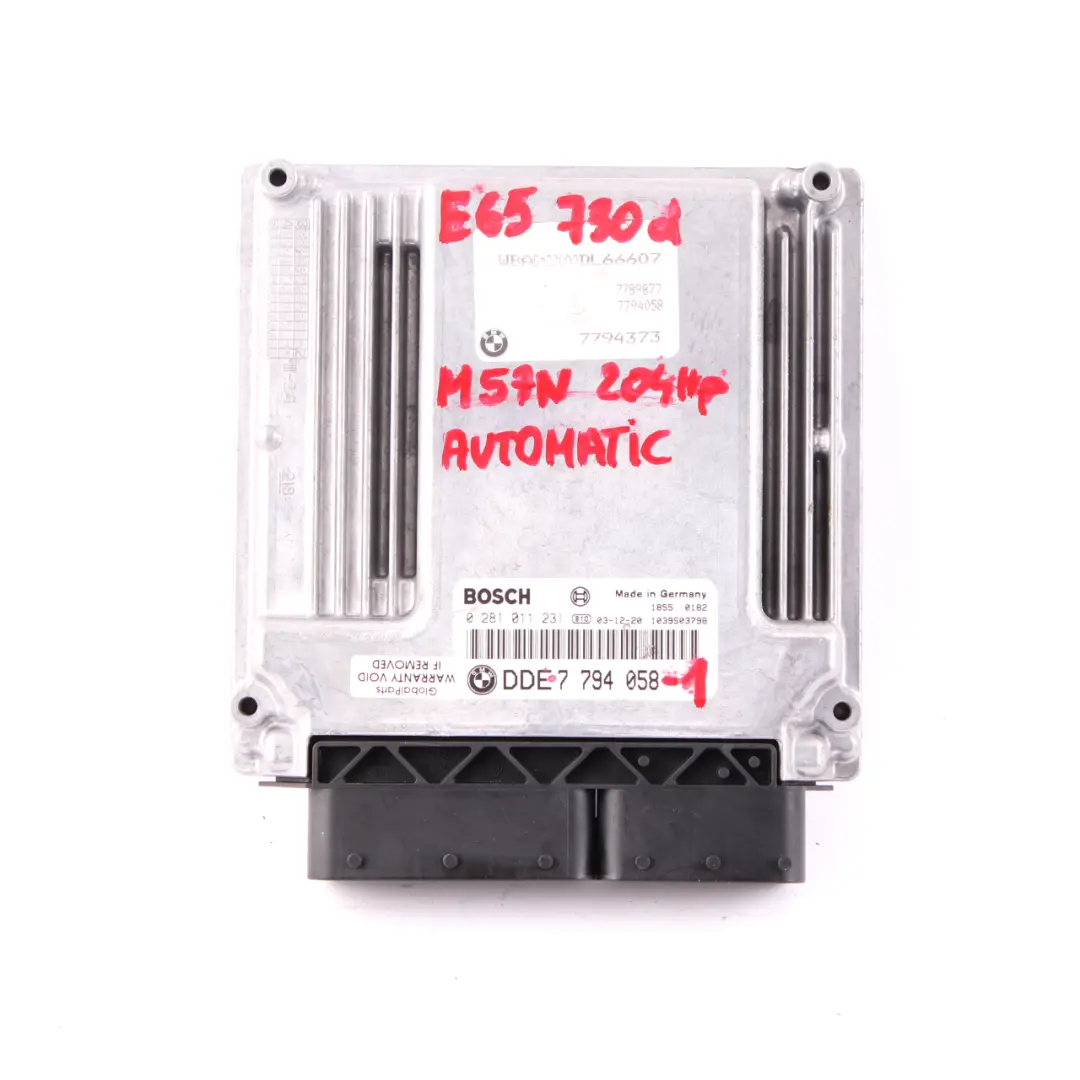 BMW 7 Series E65 730d M57N 204HP ECU Kit DDE CAS / ZAS Key Automatic - SKU rhd-7794058-1 - Part number 7794058