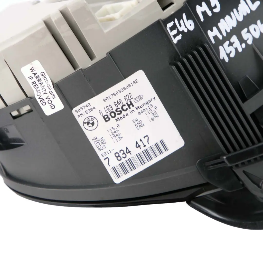 Instrument Cluster Speedometer Speedo Clocks Gauge Unit to BMW E46 M3 with Part number 7834417 BMW E46 M3 Instrument Cluster Speedometer Speedo Clocks Gauge Unit - SKU rhd-7834417 - Part number 7834417