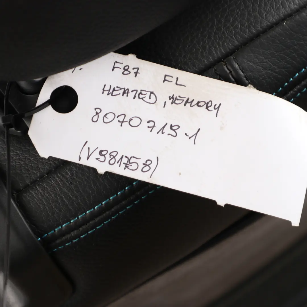 BMW F87 M2 Front Seat Left N/S Heated Memory Leather Dakota Black Contrast Blue - SKU rhd-8070719-1 - Part number 8070719