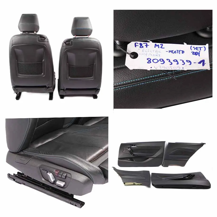 Heated Sport Black Leather Dakota Black Contrast Blue Seats Memory to BMW F87 M2 with Part number 8093939 BMW F87 M2 Heated Sport Black Leather Dakota Black Contrast Blue Seats Memory - SKU rhd-8093939-1 - Part number 8093939