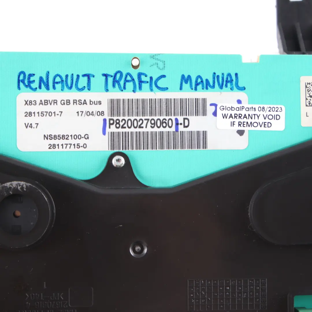 Renault Trafic Diesel Instrument Cluster Speedo Clocks Meter Manual - SKU rhd-8200279060 - Part number 8200279060
