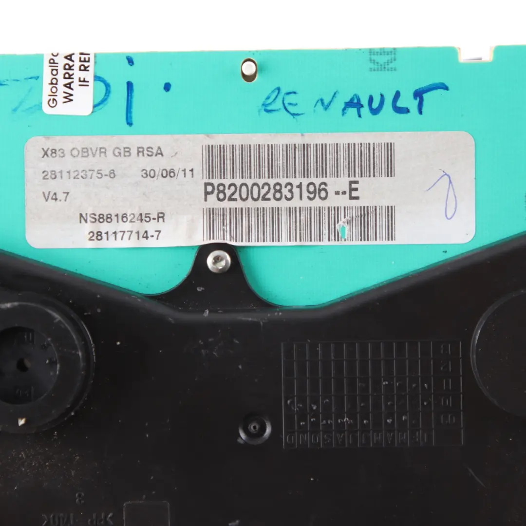 Instrument Cluster Speedo Clocks Meter Manual to Renault Trafic Diesel with Part number 8200283196 Renault Trafic Diesel Instrument Cluster Speedo Clocks Meter Manual - SKU rhd-8200283196 - Part number 8200283196