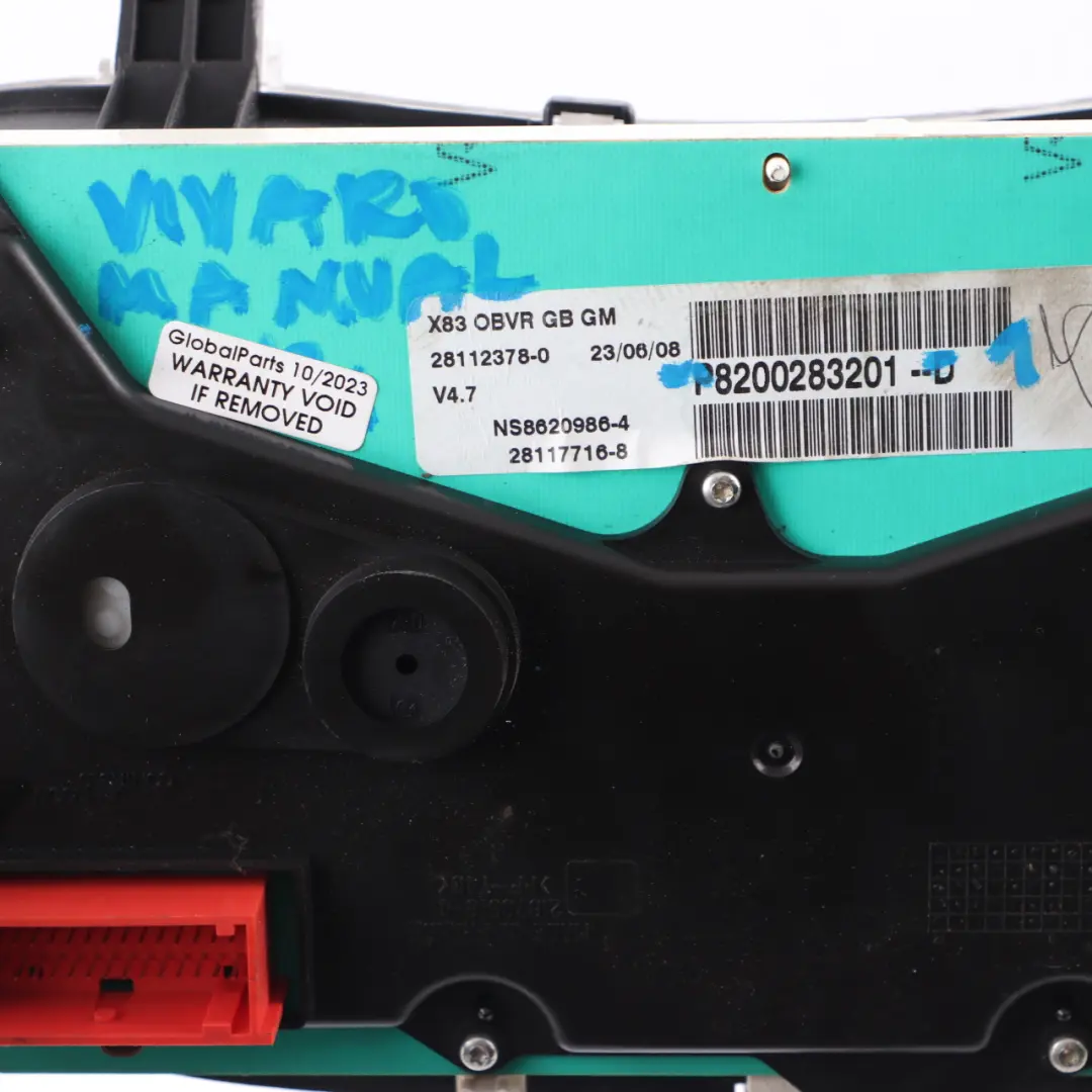 Instrument Cluster Speedo Clocks Meter Manual to Vauxhall Vivaro Diesel with Part number 8200283201 Vauxhall Vivaro Diesel Instrument Cluster Speedo Clocks Meter Manual - SKU rhd-8200283201-1 - Part number 8200283201