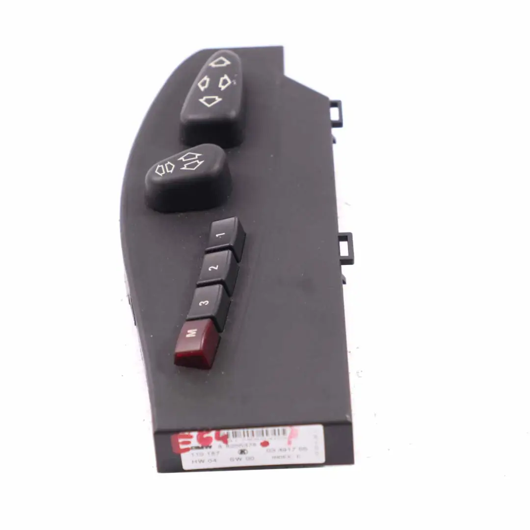 Switch BMW E46 E64 Front Right O/S Seat Adjustment Control Memory to Seat with Part number 8255378 Seat Switch BMW E46 E64 Front Right O/S Seat Adjustment Control Memory - SKU rhd-8255378 - Part number 8255378