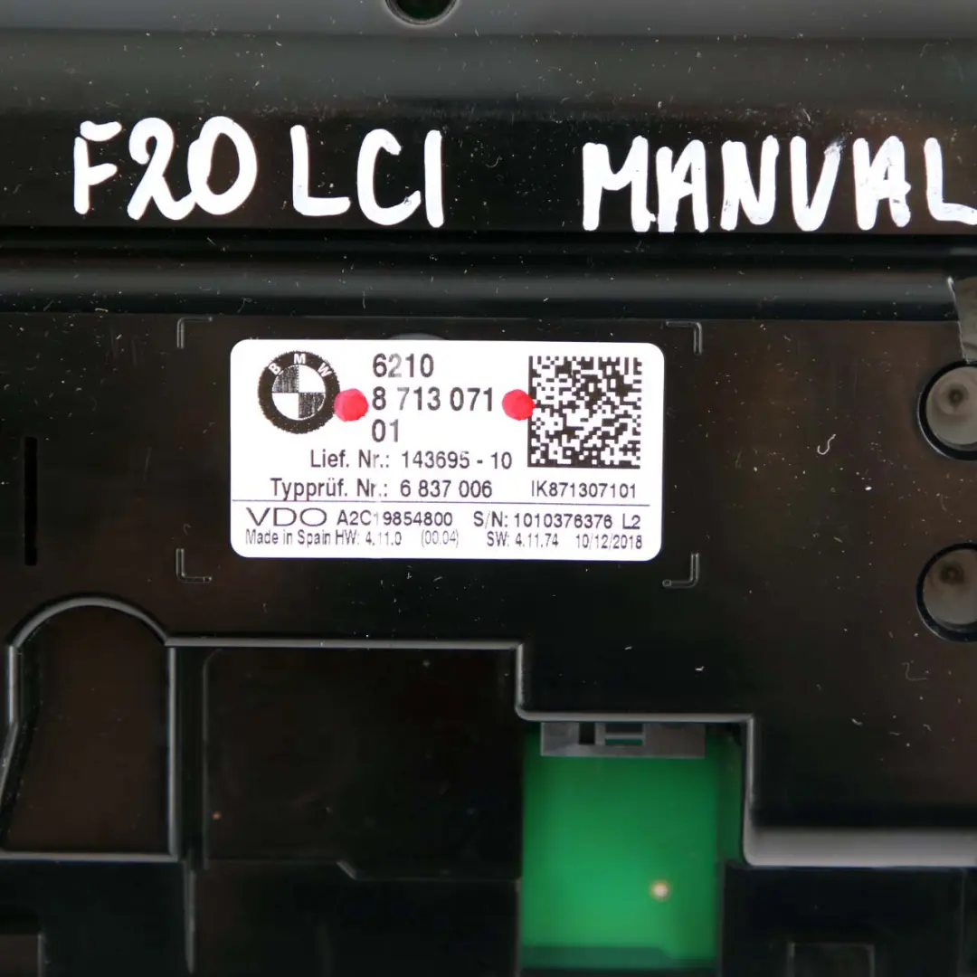 Instrument Cluster Speedo Clocks Manual Diesel to BMW 1 Series F20 F21 LCI with Part number 8713071 BMW 1 Series F20 F21 LCI Instrument Cluster Speedo Clocks Manual Diesel - SKU rhd-8713071 - Part number 8713071