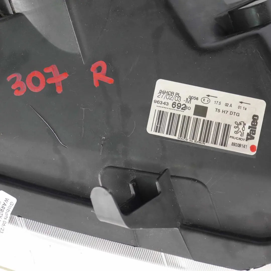 Peugeot 307 Headlight Headlamp Lamp Light Front Right O/S - SKU rhd-89309141 - Part number 89309141
