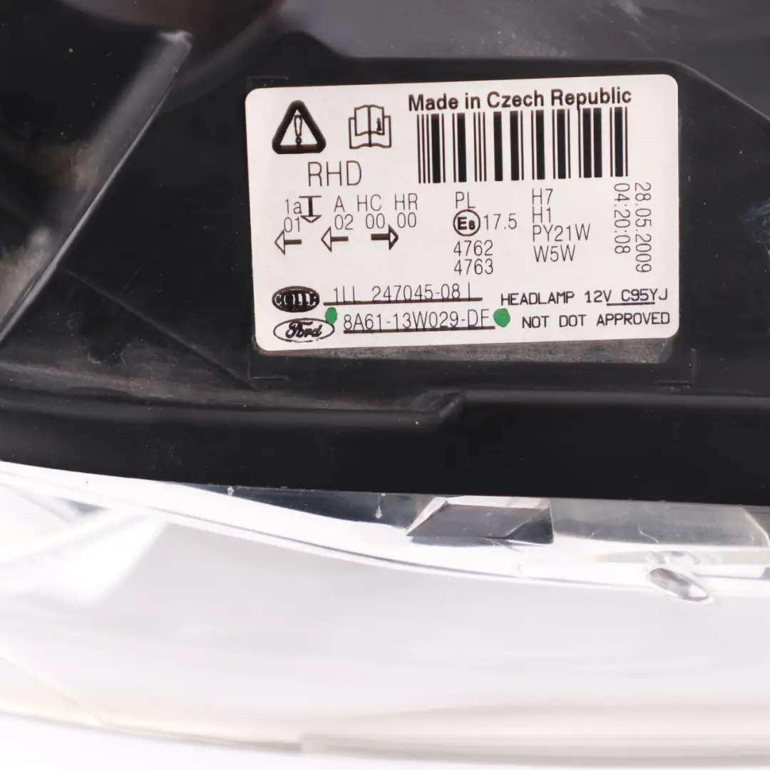 Headlamp Headlight Front Right O/S Lamp Light to Ford Fiesta MK7 with Part number 8A6113W029DF Ford Fiesta MK7 Headlamp Headlight Front Right O/S Lamp Light - SKU rhd-8A6113W029DF - Part number 8A6113W029DF