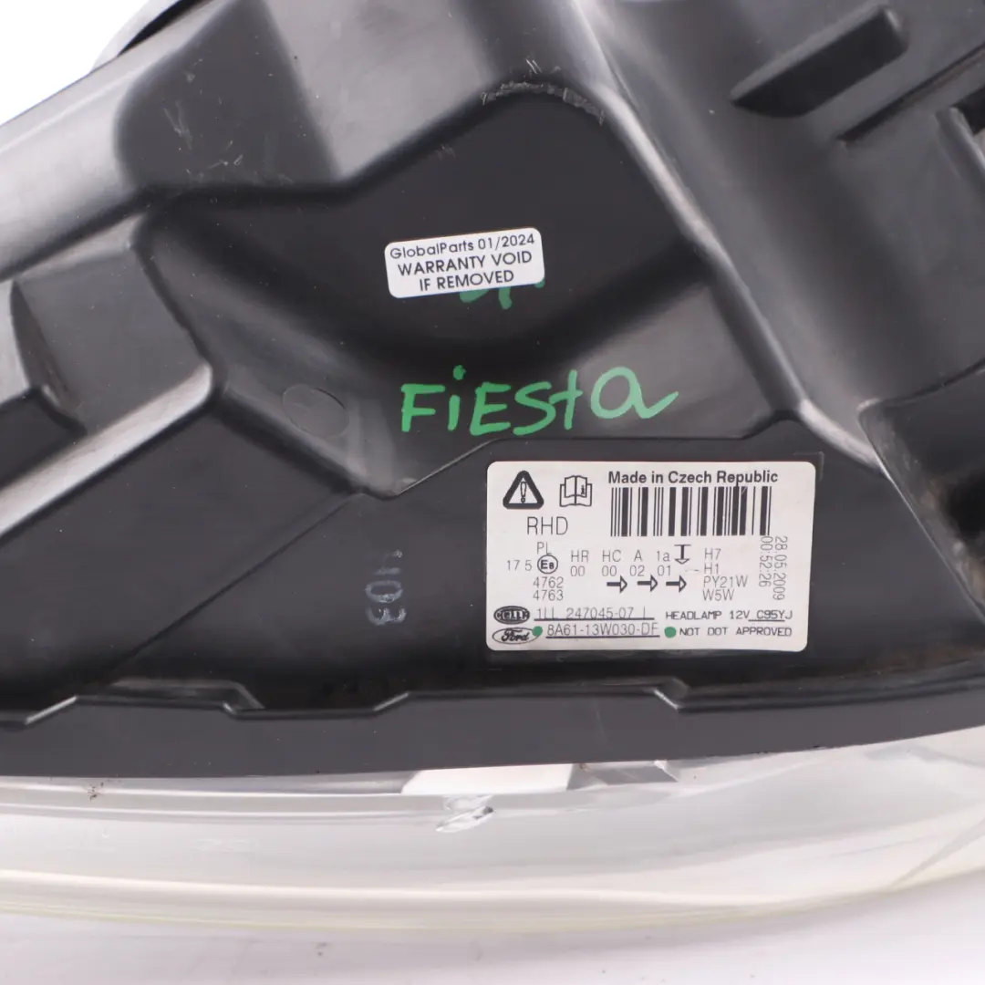 Headlamp Headlight Front Left N/S Lamp Light to Ford Fiesta MK7 with Part number 8A6113W030DF Ford Fiesta MK7 Headlamp Headlight Front Left N/S Lamp Light - SKU rhd-8A6113W030DF - Part number 8A6113W030DF