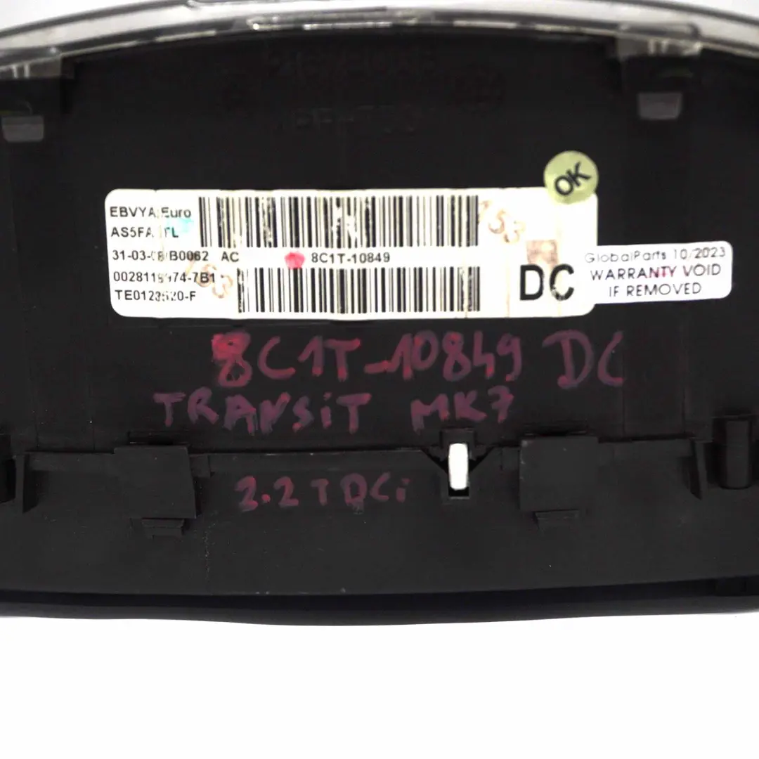 Instrument Cluster Speedo Clocks Manual to Ford Transit MK7 Diesel with Part number 8C1T10849DC Ford Transit MK7 Diesel Instrument Cluster Speedo Clocks Manual - SKU rhd-8C1T10849DC - Part number 8C1T10849DC