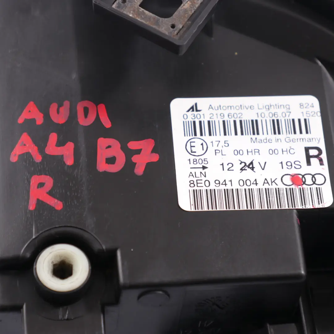 Headlight Headlamp Light Lamp Front Right O/S to Audi A4 B7 with Part number 8E0941004AK Audi A4 B7 Headlight Headlamp Light Lamp Front Right O/S - SKU rhd-8E0941004AK - Part number 8E0941004AK