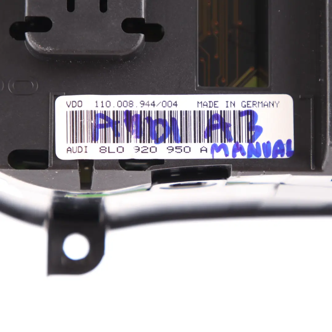 8L Petrol Instrument Cluster Speedo Clocks Meter Manual to Audi A3 with Part number 8L0920950A Audi A3 8L Petrol Instrument Cluster Speedo Clocks Meter Manual - SKU rhd-8L0920950A - Part number 8L0920950A