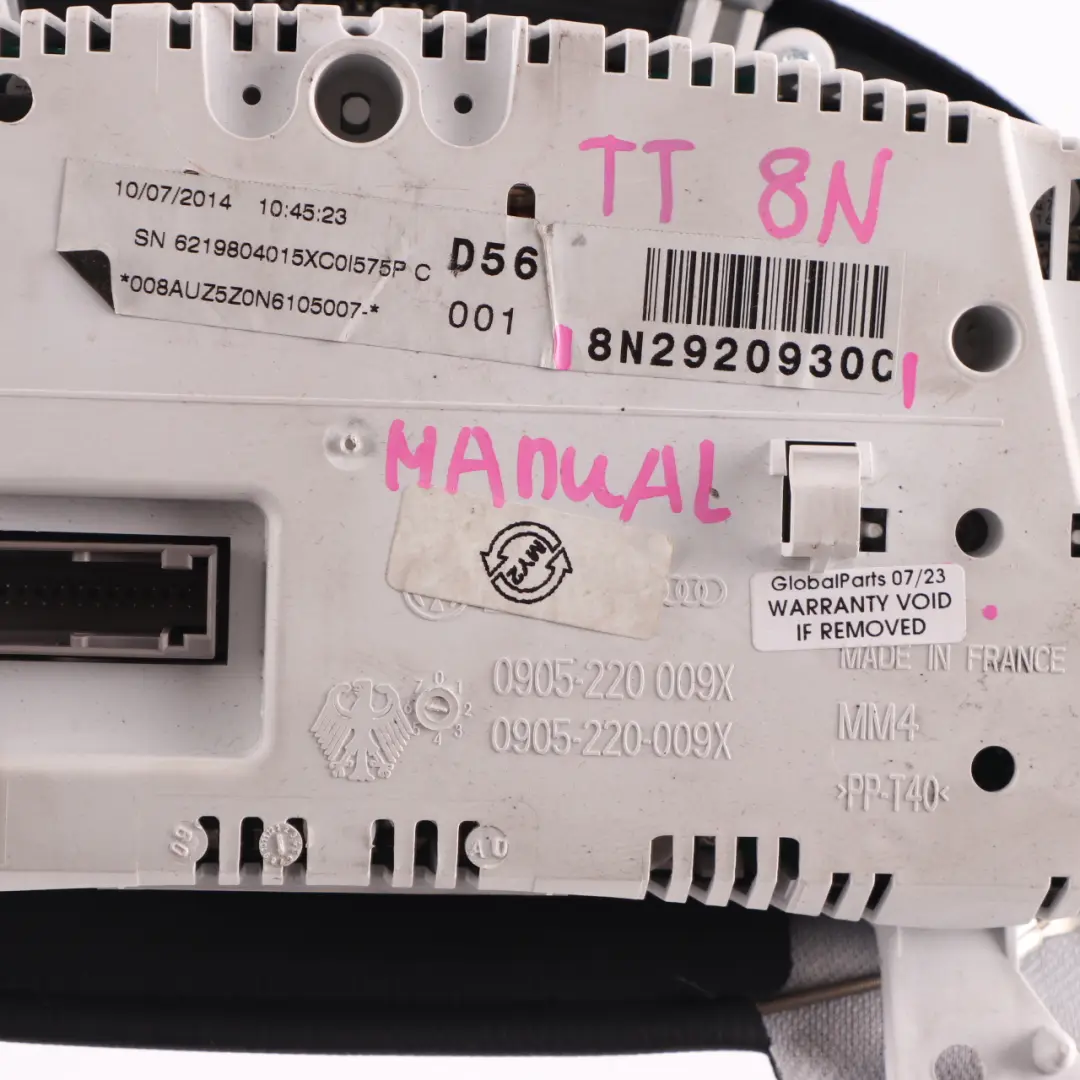 8N Petrol Instrument Cluster Speedo Clocks Meter Manual to Audi TT with Part number 8N2920930C Audi TT 8N Petrol Instrument Cluster Speedo Clocks Meter Manual - SKU rhd-8N2920930C - Part number 8N2920930C