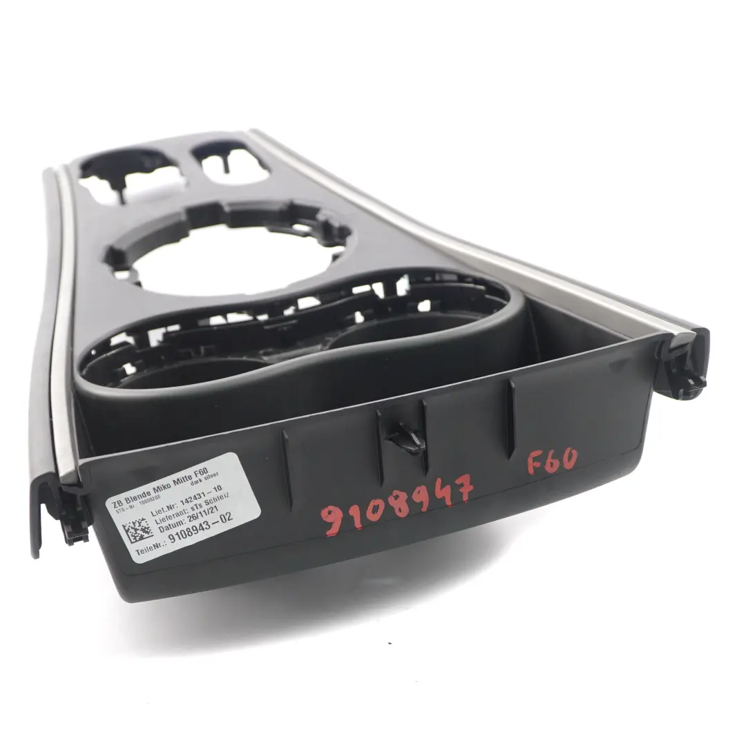 Center Console Cover Trim Panel Frame Cup Holder Dark Silver 9108943 to Mini F60 with Part number 9108947 Mini F60 Center Console Cover Trim Panel Frame Cup Holder Dark Silver 9108943 - SKU rhd-9108947 - Part number 9108947