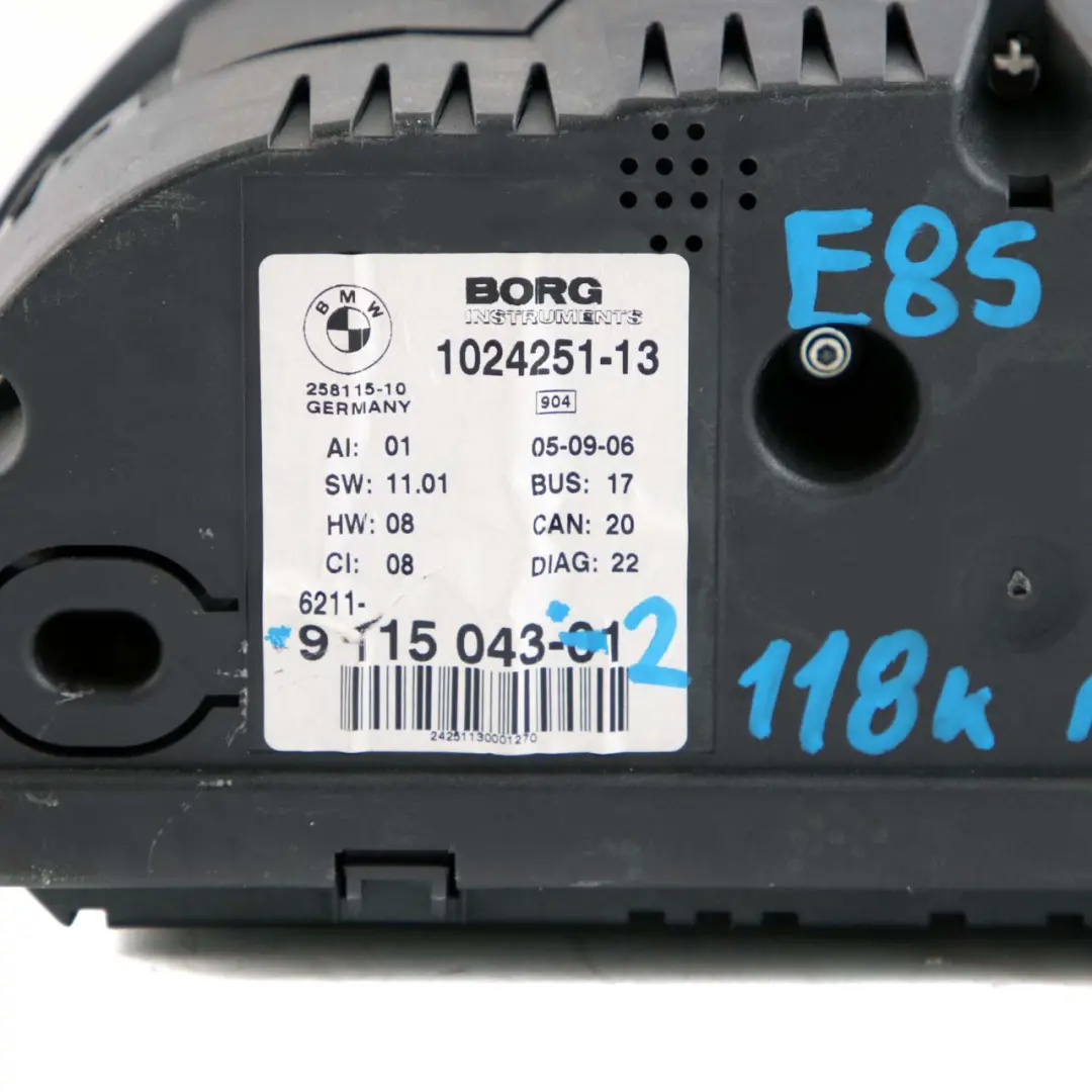 Instrument Cluster Speedo Clocks Manual 9115043 to BMW Z4 Series E85 Roadster 2 with Part number 9168171 BMW Z4 Series E85 Roadster 2 Instrument Cluster Speedo Clocks Manual 9115043 - SKU rhd-9115043-2 - Part number 9168171