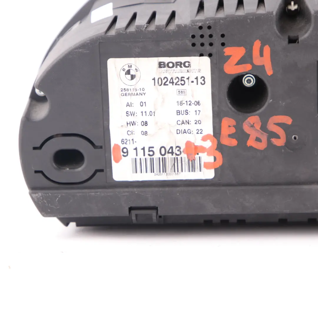 Instrument Cluster BMW Z4 E85 Roadster Speedo Clocks Manual 9115043 to with Part number 9168171 Instrument Cluster BMW Z4 E85 Roadster Speedo Clocks Manual 9115043 - SKU rhd-9115043-3 - Part number 9168171