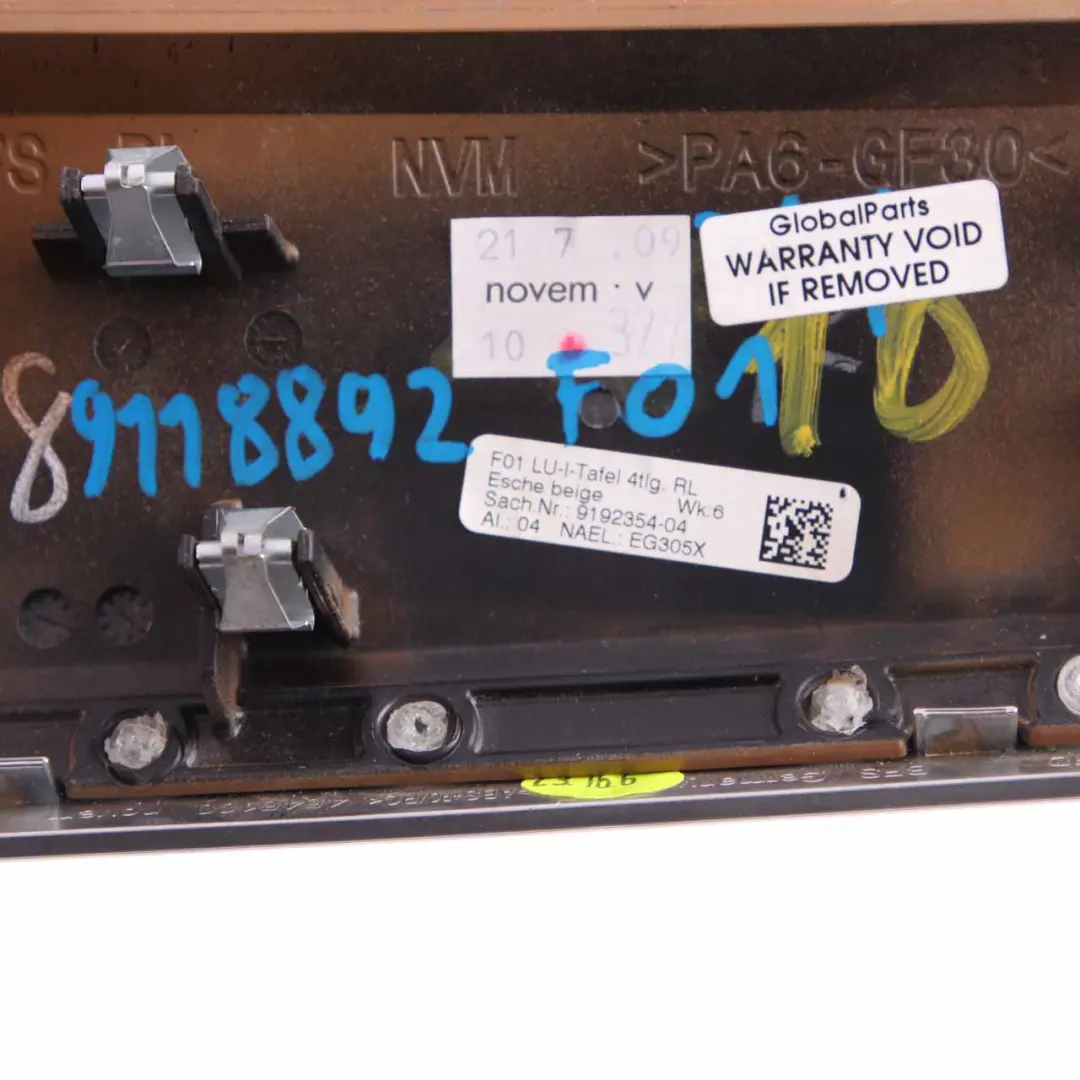  Dashboard Cover Trim BMW F01 F02 Panel Left N/S Wood Ash Gleaming 9192354 - SKU rhd-9118892 - Part number 9118892