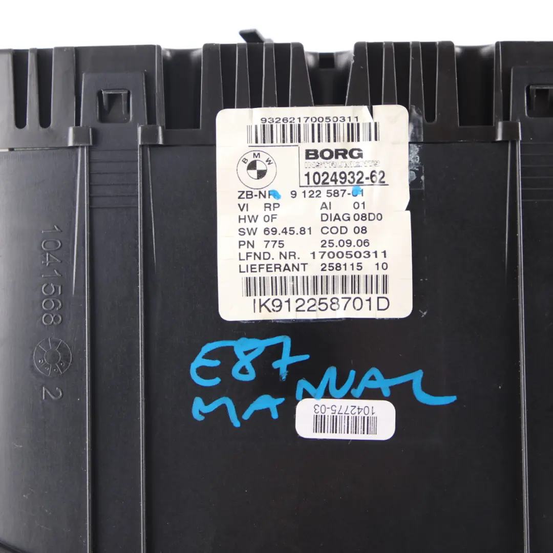 Speedo Clocks BMW E81 E82 E87 E88 Petrol Instruments MPH Manual to with Part number 9122587 Speedo Clocks BMW E81 E82 E87 E88 Petrol Instruments MPH Manual - SKU rhd-9122587 - Part number 9122587