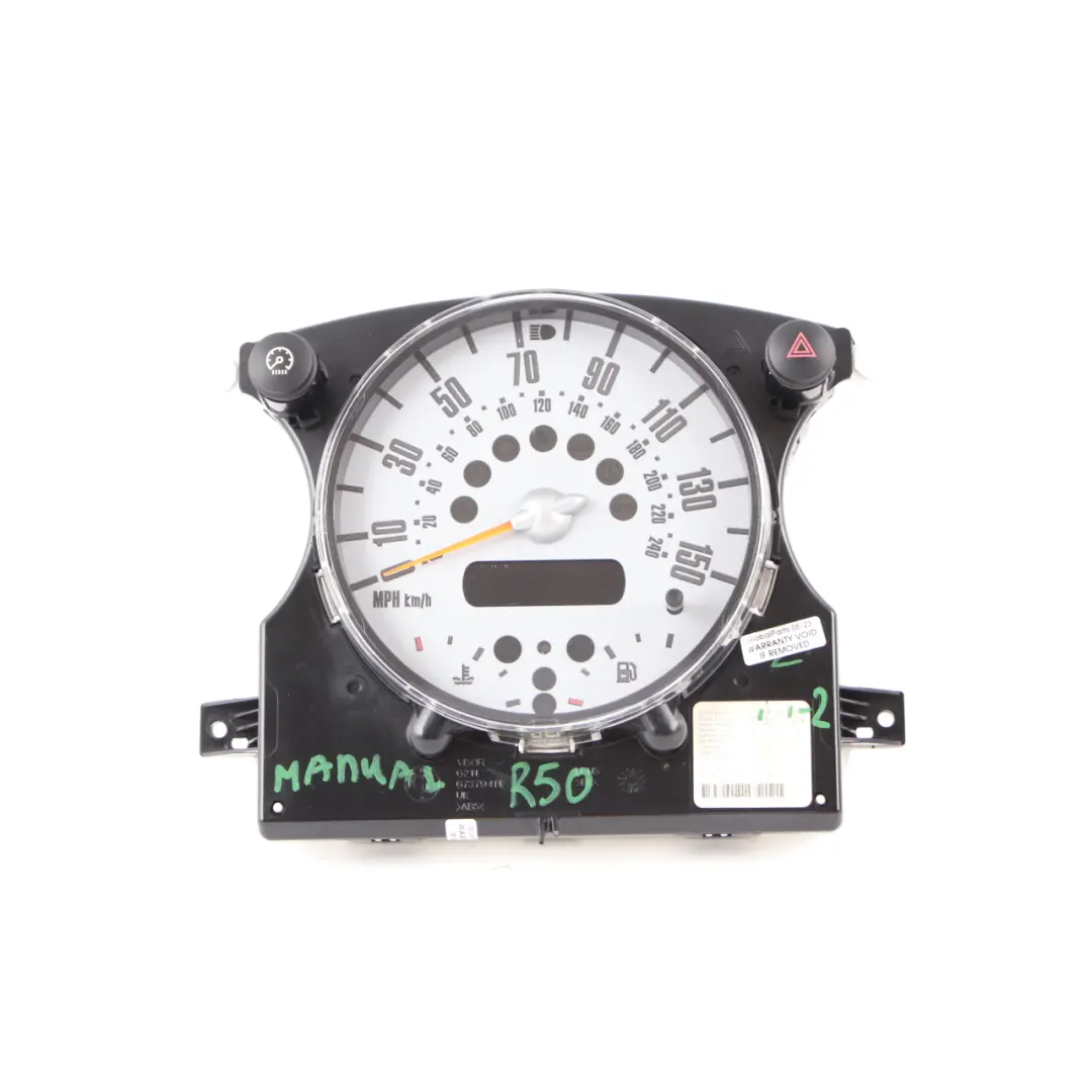 Speedometer Speedo Clock Instrument Cluster Manual to Mini Cooper One R50 R52 with Part number 9126988 Mini Cooper One R50 R52 Speedometer Speedo Clock Instrument Cluster Manual - SKU rhd-9126988-2 - Part number 9126988