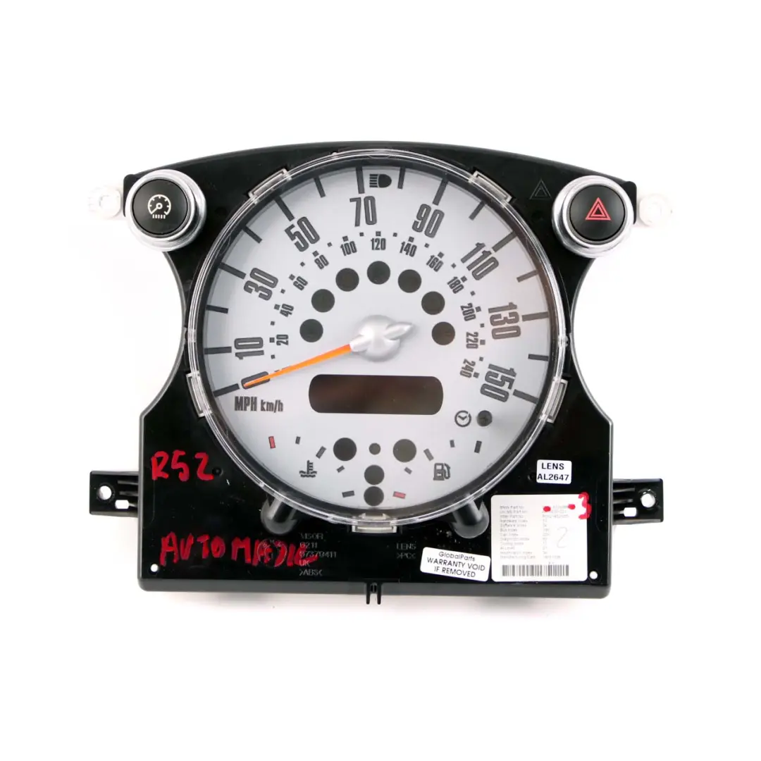 Speedometer Speedo Clock Instrument Cluster Automatic to Mini Cooper One 3 R50 R52 with Part number 9126988 Mini Cooper One 3 R50 R52 Speedometer Speedo Clock Instrument Cluster Automatic - SKU rhd-9126988-3 - Part number 9126988