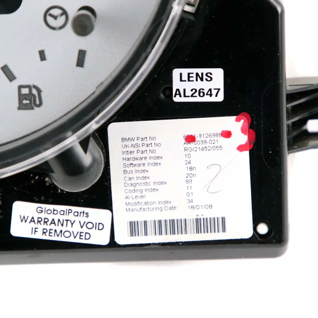 Speedometer Speedo Clock Instrument Cluster Automatic to Mini Cooper One 3 R50 R52 with Part number 9126988 Mini Cooper One 3 R50 R52 Speedometer Speedo Clock Instrument Cluster Automatic - SKU rhd-9126988-3 - Part number 9126988