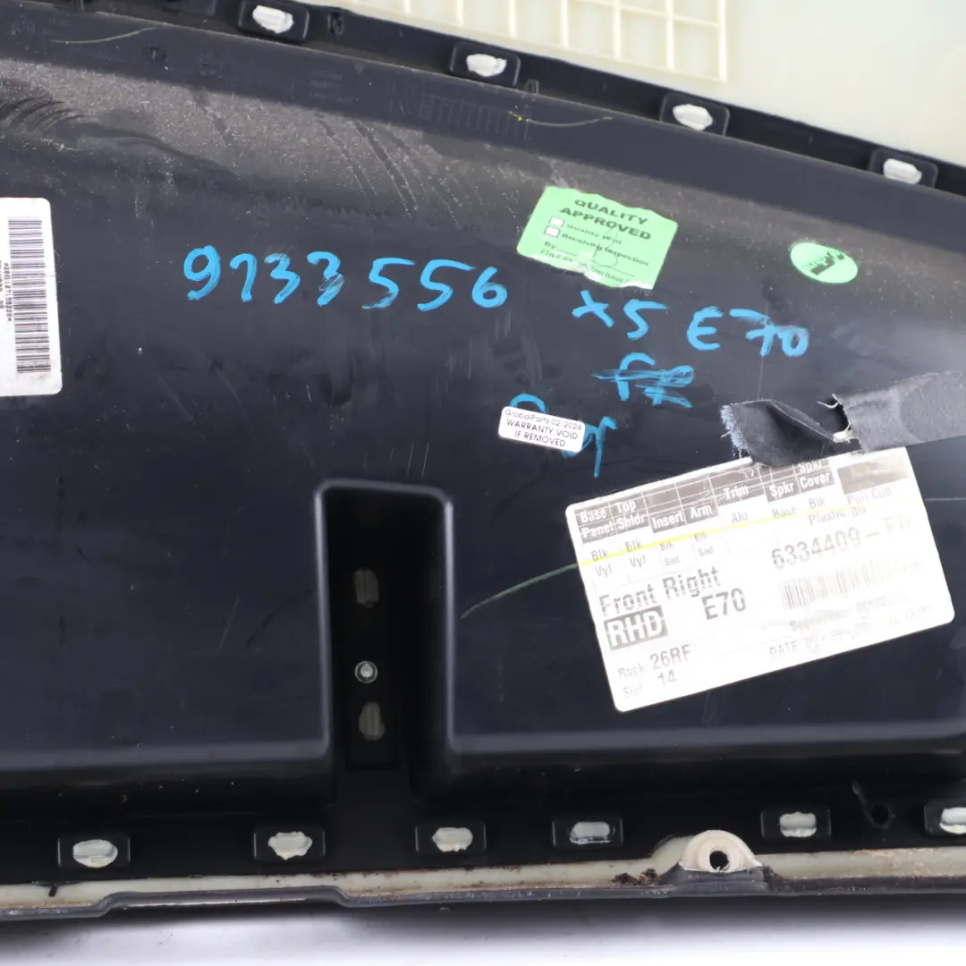 Door Card BMW X5 E70 Front Right O/S Trim Lining Cover Leather Nappa Black to with Part number 9133556 Door Card BMW X5 E70 Front Right O/S Trim Lining Cover Leather Nappa Black - SKU rhd-9133556 - Part number 9133556