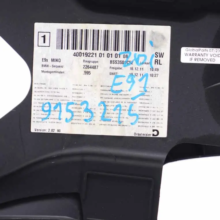 BMW E90 E91 LCI E92 Black Centre Console Armrest Cover Arm Rest Panel - SKU rhd-9153215 - Part number 9153215
