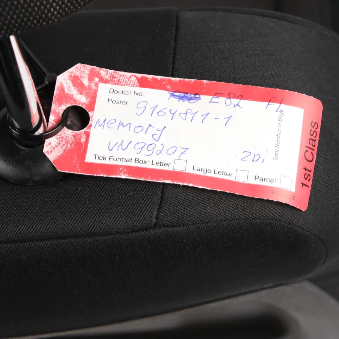 Front Left N/S Cloth Fabric Side Seat Network Anthracite Memory to BMW E81 E82 with Part number 9164811 BMW E81 E82 Front Left N/S Cloth Fabric Side Seat Network Anthracite Memory - SKU rhd-9164811-1 - Part number 9164811