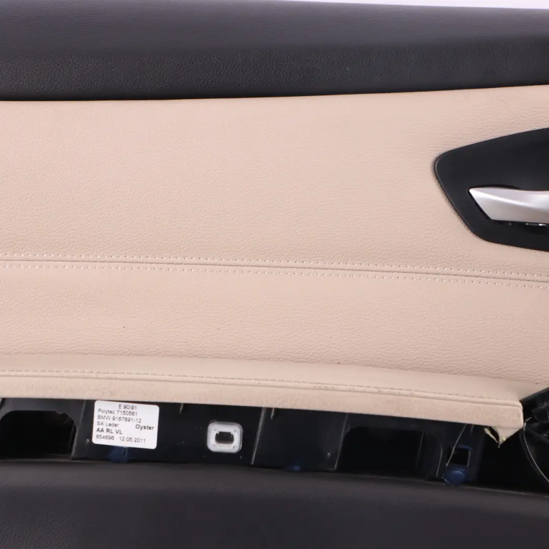 Front Left Door Card N/S Leather Oyster Trim Panel to BMW E90 E91 LCI with Part number 9167829 BMW E90 E91 LCI Front Left Door Card N/S Leather Oyster Trim Panel - SKU rhd-9167829 - Part number 9167829