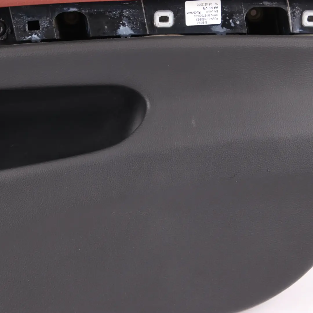 Door Card Front Right O/S Trim Panel Leather Dakota Red Brown to BMW E90 E91 with Part number 9167838 BMW E90 E91 Door Card Front Right O/S Trim Panel Leather Dakota Red Brown - SKU rhd-9167838 - Part number 9167838
