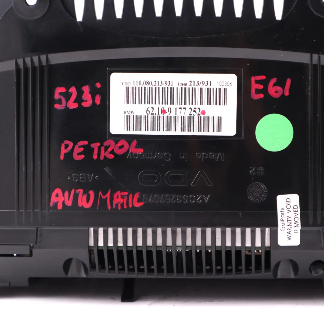 Instrument Cluster Speedo Clocks MPH Automatic to BMW 5 E60 E61 Petrol with Part number 9177252 BMW 5 E60 E61 Petrol Instrument Cluster Speedo Clocks MPH Automatic - SKU rhd-9177252 - Part number 9177252