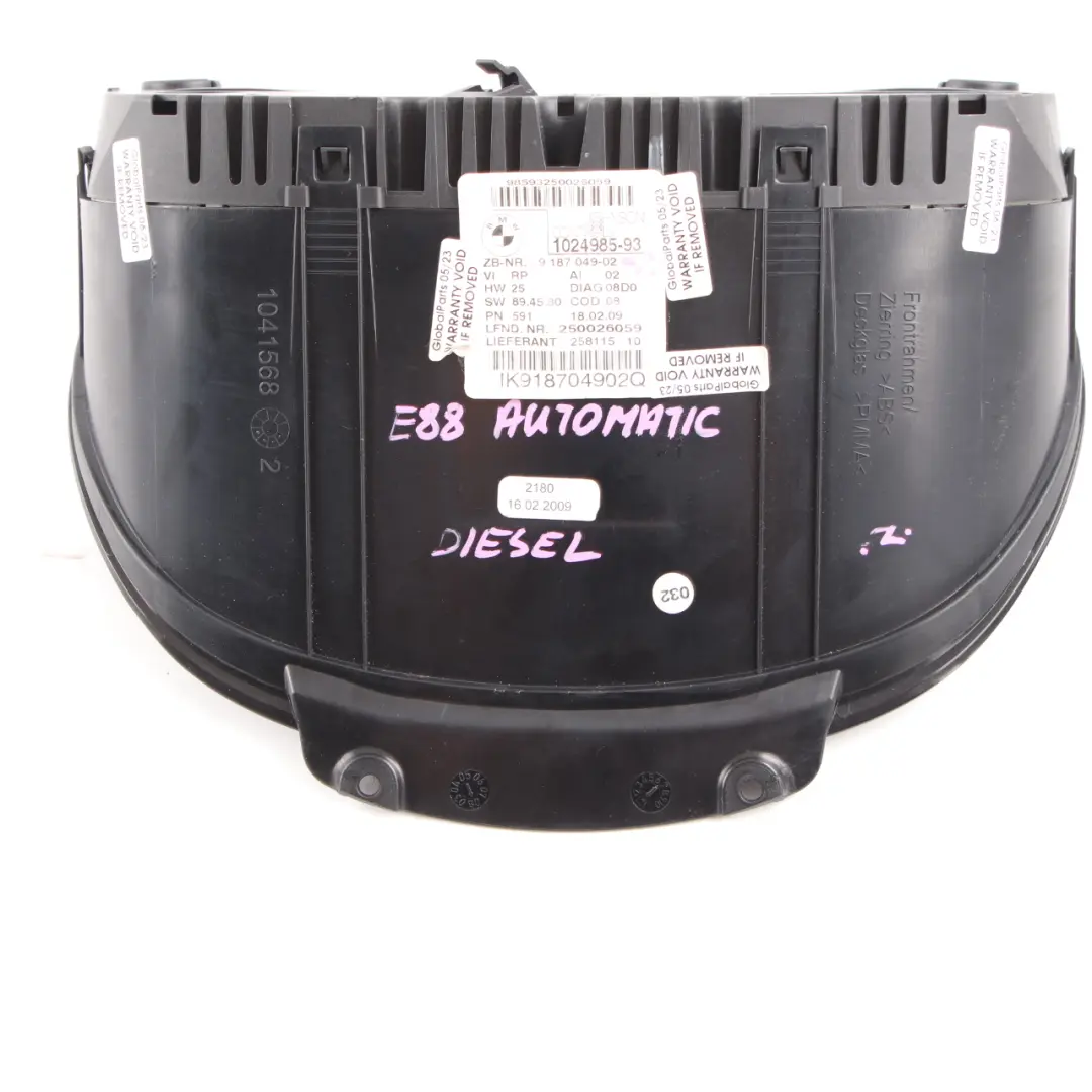  Instrument Cluster BMW E81 E87 LCI 120d N47 Speedo Clocks Automatic - SKU rhd-9187049-1 - Part number 9187049