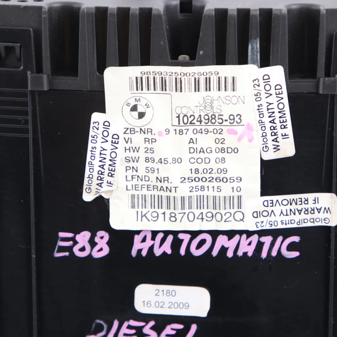 Instrument Cluster BMW E81 E87 LCI 120d N47 Speedo Clocks Automatic to with Part number 9187049 Instrument Cluster BMW E81 E87 LCI 120d N47 Speedo Clocks Automatic - SKU rhd-9187049-1 - Part number 9187049