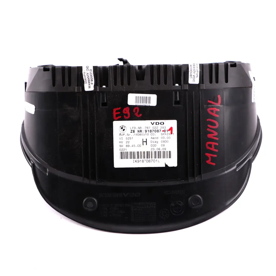 Instrument Speedometer Clocks Manual to BMW E90 E91 E92 Diesel with Part number 9187087 BMW E90 E91 E92 Diesel Instrument Speedometer Clocks Manual - SKU rhd-9187087-1 - Part number 9187087