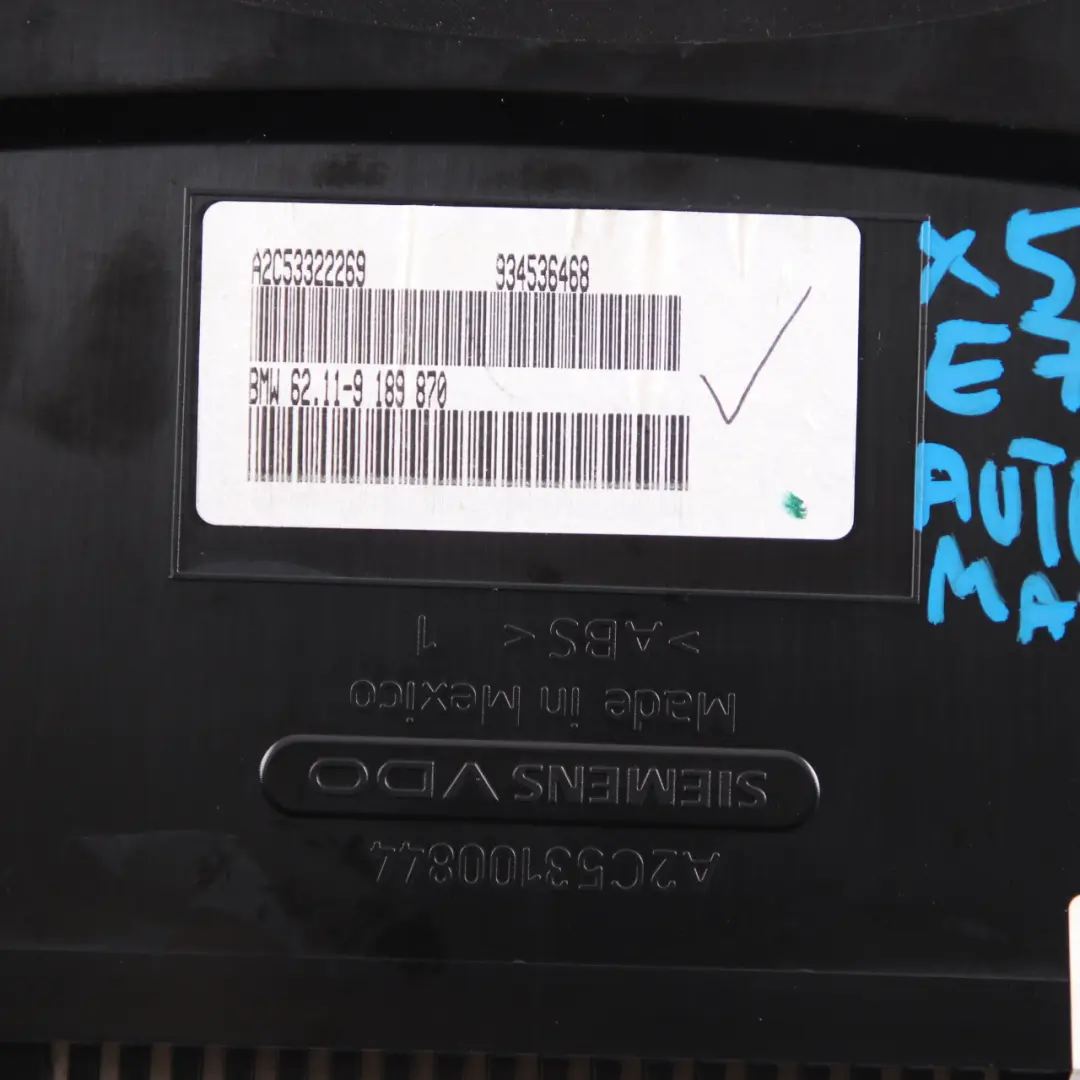  Instrument Cluster BMW X5 E70 Speedo Clocks Control Unit Automatic - SKU rhd-9189870 - Part number 9189870