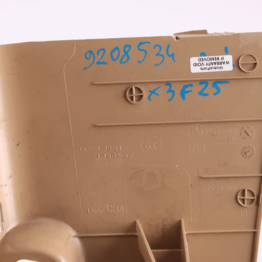 Trim Panel BMW X3 F25 X4 F26 Lateral Cover Bottom Front Right O/S Beige 9175046 to with Part number 9208534 Trim Panel BMW X3 F25 X4 F26 Lateral Cover Bottom Front Right O/S Beige 9175046 - SKU rhd-9208534 - Part number 9208534